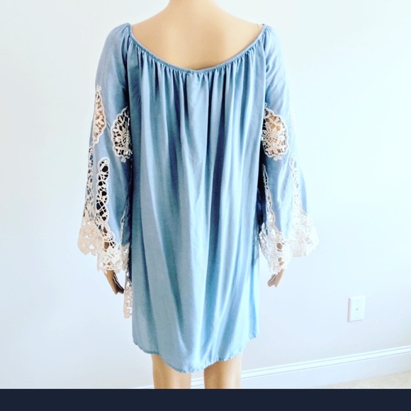 🦋 AWESOME Boho Crochet Lace Bell Sleeve Hippy Dress - Picture 5 of 6